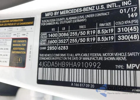 2017 Mercedes-Benz Gle 350 4Matic z USA, uszkodzony, nr VIN 4JGDA5HB9HA910992